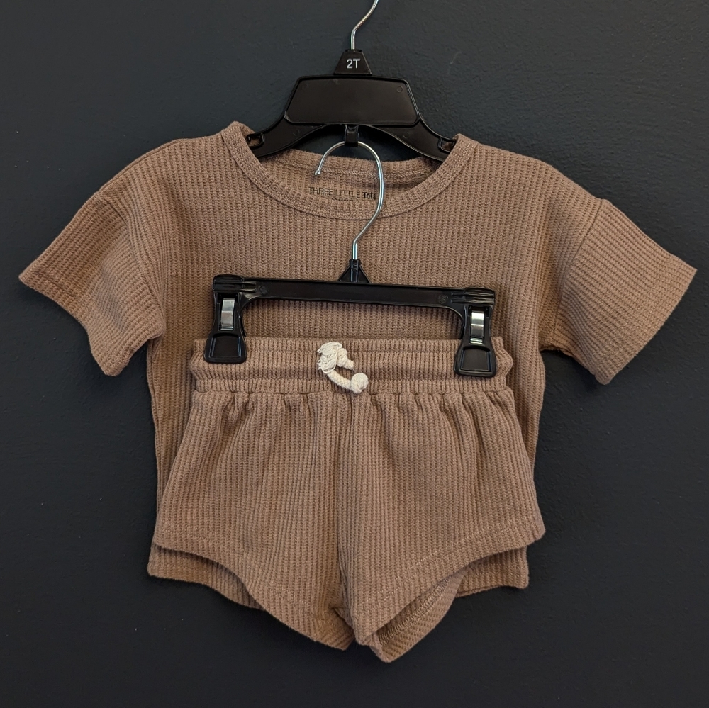 Brown Waffle Toddler Top And Shorts Set